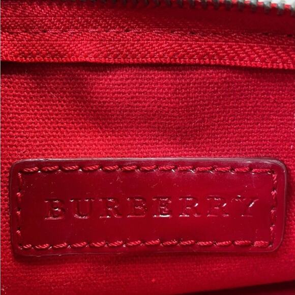 Authentic Burberry Plaid Red Textured Zip Handbag Clutch
